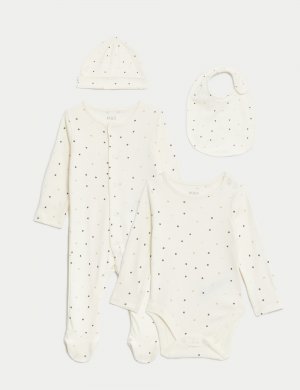 Стартовый набор со звездами из чистого хлопка, 4 предмета (0–1 год) , белый микс Marks & Spencer