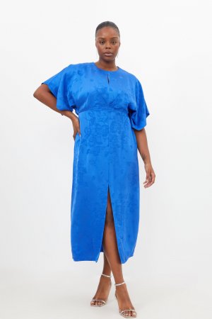 Платье больших размеров из жаккардовой ткани с рукавами мидакси премиум-класса , синий Karen Millen