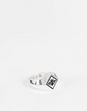 Серебристое кольцо-печатка с дизайном в виде пчелы -Серебряный Icon Brand