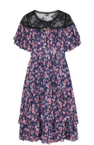 Приталенное платье-миди с цветочным принтом и оборками Rebecca Taylor. Цвет: разноцветный