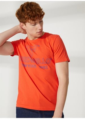 Оранжевая мужская футболка с круглым вырезом Fred Mello