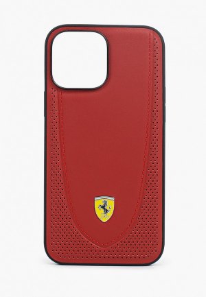Чехол для iPhone Ferrari 13 Pro Max, Genuine leather Curved with metal logo Hard Red. Цвет: бордовый