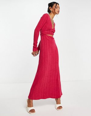 Платье макси трикотажное с длинными рукавами ASOS DESIGN, розовый