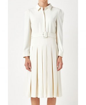 Женское миди-платье со складками и воротником с длинными рукавами , цвет Cream English Factory