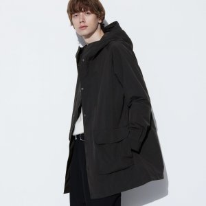 Пальто UNIQLO с капюшоном, черный