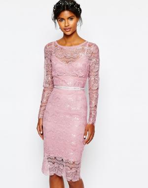 Свадебное платье мятного цвета с отделкой на поясе Body Frock. Цвет: розовый