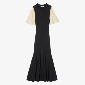 Двухцветное трикотажное платье миди в рубчик , цвет noir / gris Sandro