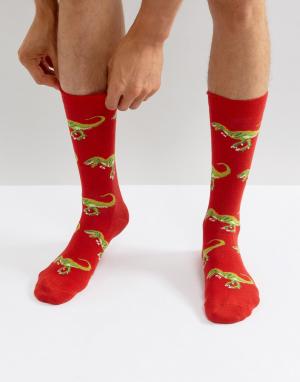 Красные носки с динозаврами Urban Eccentric. Цвет: красный
