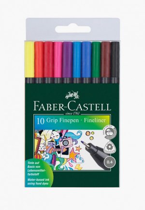Набор ручек Faber-Castell Grip Finepen, капиллярные, 0,4 мм, трехгранная, 10 цв.. Цвет: разноцветный