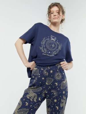 Комплект женский (футболка, бриджи) Mark Formelle. Цвет: т.синий +звездное небо
