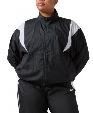 Куртка больших размеров с длинными рукавами и молнией спереди цветными блоками , черный Reebok