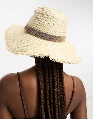 Шляпа-федора с потертыми краями и металлизированной лентой золотисто-кремового цвета South Beach