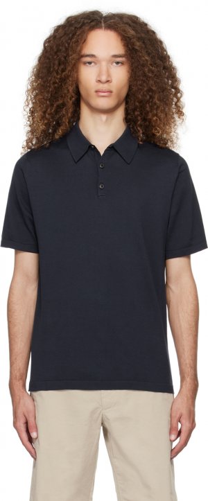 Темно-синяя рубашка-поло на трех пуговицах Sunspel