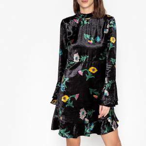 Платье с цветочным рисунком и длинными рукавами из велюра ROMEO LEON AND HARPER. Цвет: черный