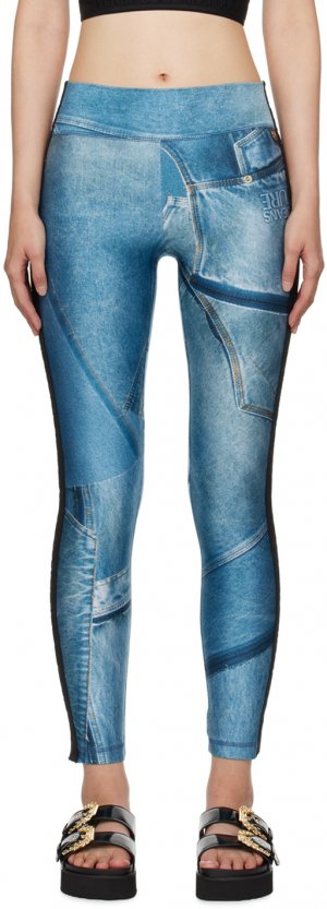 Синие леггинсы Trompe L'œil Versace Jeans Couture