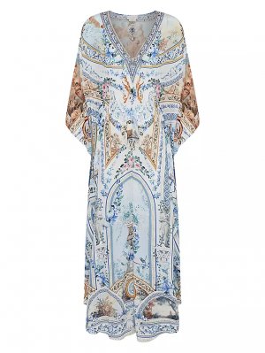 Шелковый кафтан с цветочным принтом и V-образным вырезом Camilla, цвет season of the siren CAMILLA