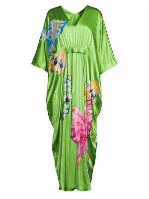 Украшенный шелковый атласный кафтан Kyoto Couture , цвет limon Josie Natori