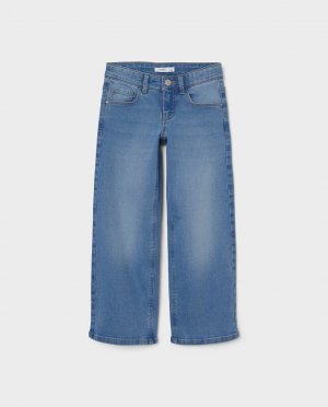 Широкие джинсы для девочек с широкими штанинами name it, темно-синий it