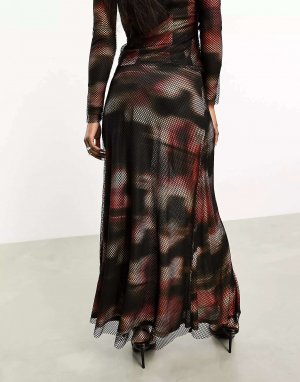 Цветная макси-юбка с сетчатой ​​накладкой черного цвета Amy Lynn