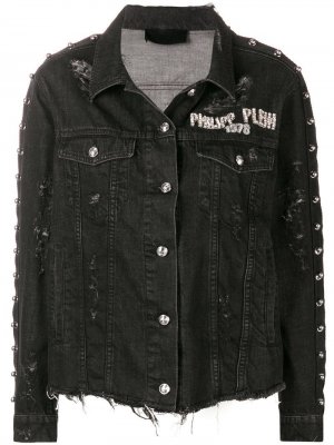 Джинсовая куртка с рваными деталями Philipp Plein. Цвет: черный