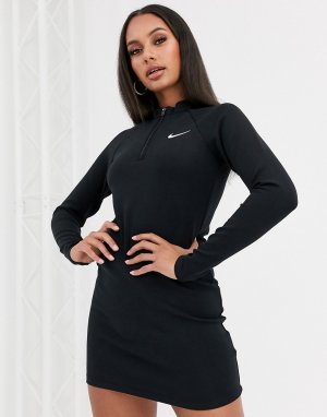 Черное платье мини с длинными рукавами -Черный цвет Nike