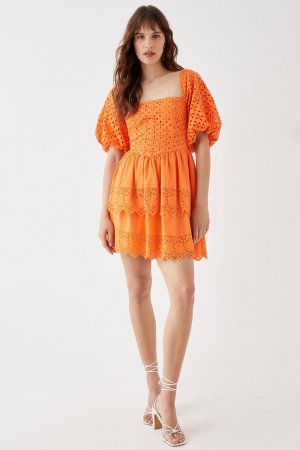 Мини-платье Broderie с многоярусной юбкой на шнуровке , оранжевый Coast