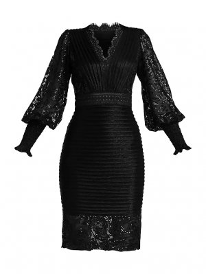 Кружевное платье-футляр с заправленной юбкой , черный Tadashi Shoji