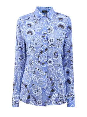 Рубашка из тонкого хлопка и шелка с принтом пейсли ETRO. Цвет: голубой