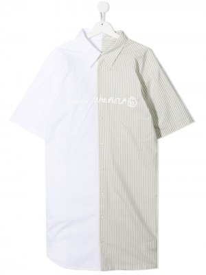 Рубашка в стиле колор-блок с логотипом MM6 Maison Margiela Kids. Цвет: белый