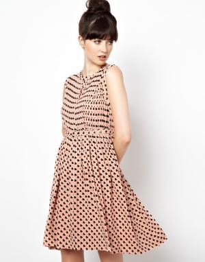 Платье с принтом сердечки и поясом на завязках Orla Kiely. Цвет: розовая раковина