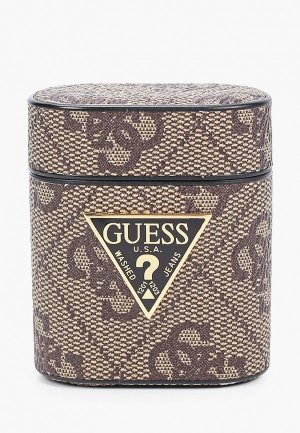 Чехол для наушников Guess Airpods, 4G PU leather case with metal logo Brown. Цвет: коричневый