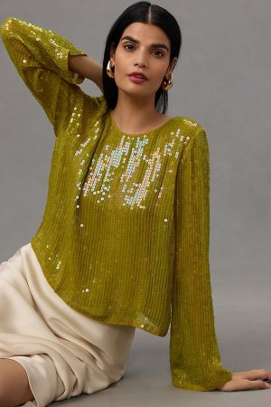 Блуза с длинными рукавами и пайетками, желтый Velvet by Graham & Spencer