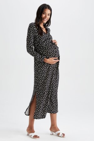Приталенное платье миди для беременных, черный DeFacto