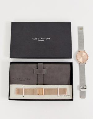 Часы со сменным сетчатым ремешком в подарочном наборе Elie Beaumont. Цвет: мульти