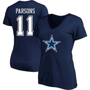 Женская футболка с логотипом Micah Parsons темно-синего цвета Dallas Cowboys, больших размеров именем и номером игрока v-образным вырезом Fanatics