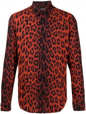 Рубашка с длинными рукавами и леопардовым принтом Roberto Cavalli. Цвет: красный