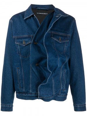 Джинсовая куртка асимметричного кроя с карманами Y/Project. Цвет: синий