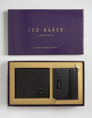 Подарочный набор из кожаных бумажника и кошелька для карт Ted Baker. Цвет: черный