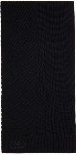 Черный вязаный шерстяной шарф Ferragamo