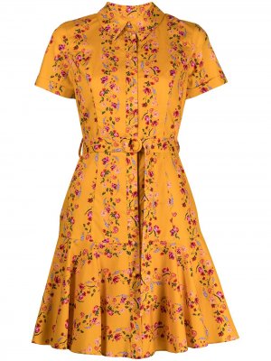 Платье-рубашка с цветочным принтом Marchesa Notte. Цвет: желтый