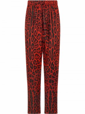 Шелковые брюки с леопардовым принтом Dolce & Gabbana. Цвет: красный