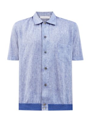 Льняная рубашка с короткими рукавами и контрастной отделкой CORTIGIANI. Цвет: голубой