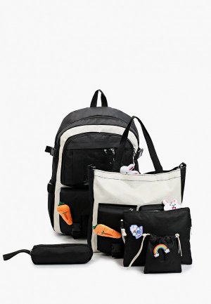 Рюкзак, сумка, косметичка, пенал, кошелек, брелок и значки 4 шт. Button Blue. Цвет: черный