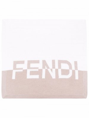 Двухцветное одеяло с логотипом Fendi Kids. Цвет: бежевый