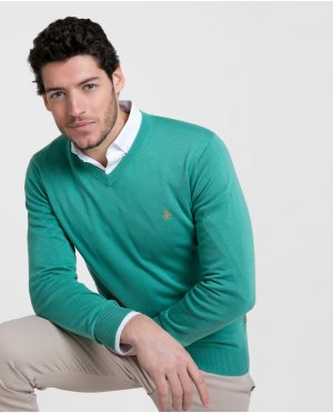 Мужской зеленый свитер с v-образным вырезом, Valecuatro. Цвет: зеленый