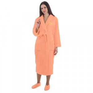 Халат удлиненный, длинный рукав, пояс, карманы, размер 48/50, оранжевый, розовый S-Family. Цвет: оранжевый/персиковый/розовый