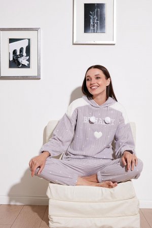 Флисовый пижамный комплект стандартного кроя с рисунком и капюшоном 6571002 Lela, серый LELA