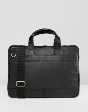 Черная узкая кожаная сумка для ноутбука ASOS DESIGN. Цвет: черный