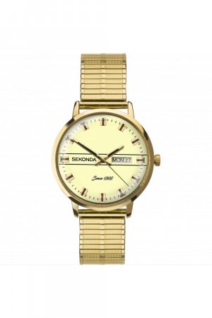 Золотые часы 1974 года, 38 мм, круглый корпус, кремовый циферблат , белый Sekonda