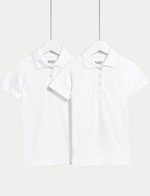 2 пары облегающих школьных рубашек-поло для девочек (2–16 лет) , белый Marks & Spencer